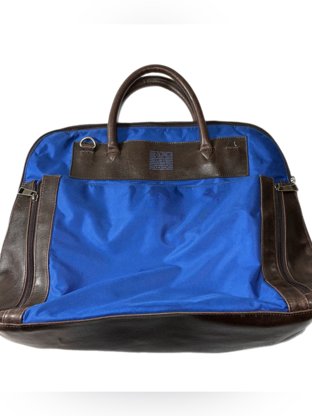 Matt & Nat Cobalt Blue Nylon & Brown Vegan Leather Briefcase Laptop Tote Bag